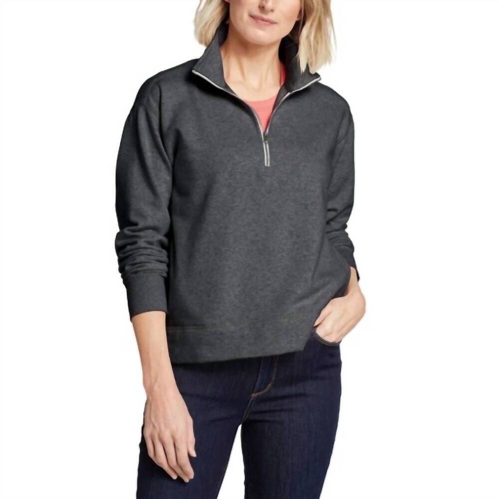 NEW EDDIE BAUER one quarter zip pullover top in heather gray